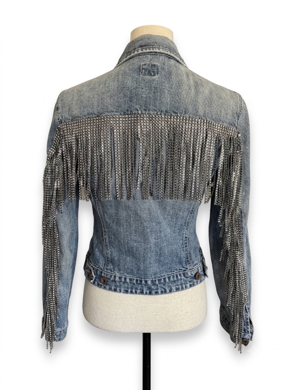 GAP Light Blue Denim Jean Jacket with Silver Fringe